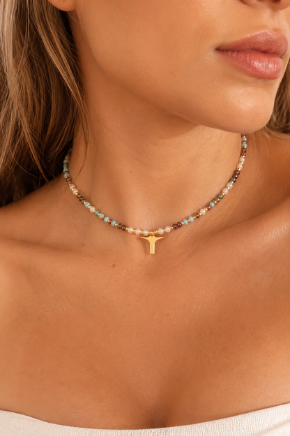 Choker Cristo água marinha