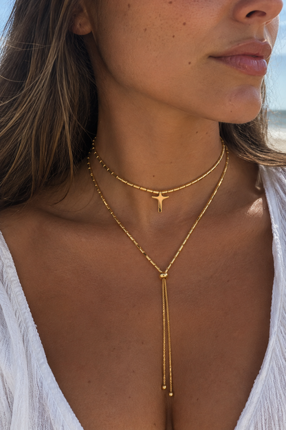 Conjunto Choker Cristo + Colar Gravata Canutilhos